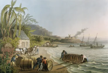 Transport et chargement à bord de barriques de sucre, planche X de «Dix vues de l