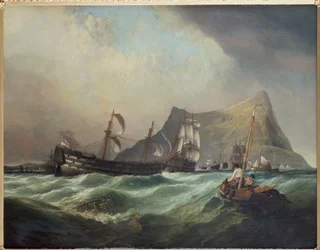 Neptune, remorquant la Victoire dans le port de Gibraltar après la bataille de Trafalgar