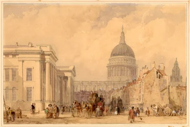 Le bureau de poste, St Martins le Grand, Londres, avec la cathédrale Saint-Paul au loin