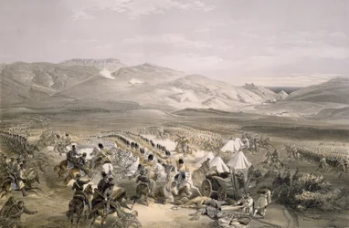 Charge de la brigade de cavalerie lourde à la bataille de Balaclava le 25 octobre 1854, gravée par E. Walker, pub. 1855