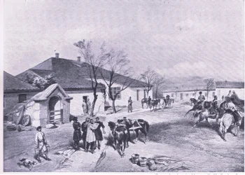 Quartier général de Lord Raglan à Khutor-Karagatch, illustration de British Battles on Land and Sea, 1915