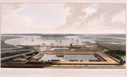 Docks des Indes orientales, Poplar, Londres, 1808