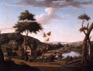 Paysage Fluvial avec Personnages Devant une Chaumière