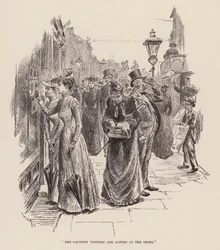 Les visiteurs de la campagne regardent les boutiques