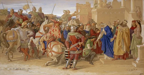 Piété : Les chevaliers de la Table ronde sur le point de partir en quête du Saint Graal