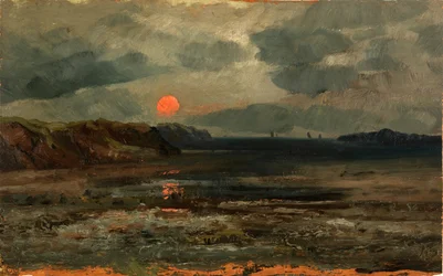 Lever de soleil sur les eaux de pêche--Maine, vers 1880
