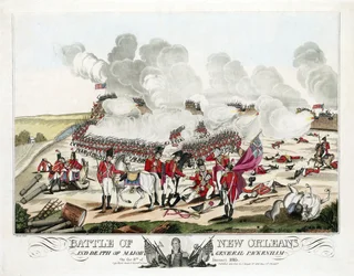 Bataille de la Nouvelle-Orléans et mort du Major Général Packenham le 8 janvier 1815, pub. 1815