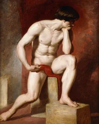 Nu masculin, assis en pied