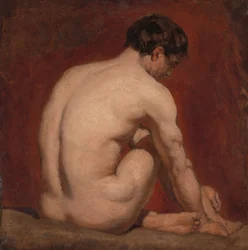 Nu masculin, agenouillé, vu de dos