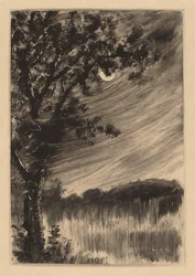 Paysage au Clair de Lune avec Arbre à Gauche