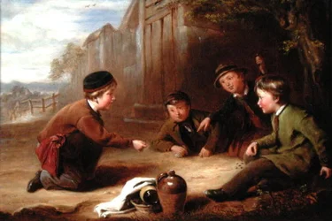 Jouer aux billes, vers 1865