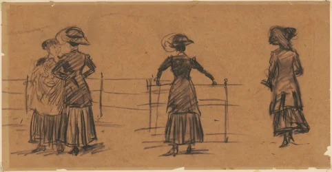 Études de femmes à la balustrade du parc
