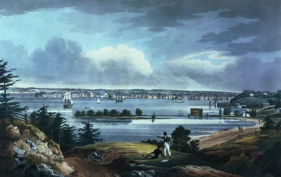 New York depuis les hauteurs près de Brooklyn, 1820-23 (aquatinte colorée)