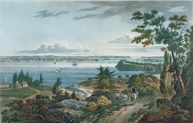 New York depuis Weehawk, gravé par I. Hill, 1820-3