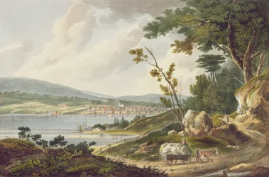 Newburg, no.14 du Hudson River Portfolio, gravé par J. Hill, 1821-25