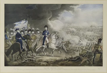 « À la nation britannique », le duc de Wellington et les officiers les plus distingués à la bataille de Waterloo, 18 juin 1815, aquatinte de W. T. Fry et T. Sutherland, publiée par J. Jenkins, Londres, 18