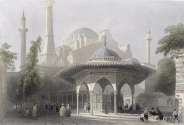 Cour et Fontaine de Sainte-Sophie, Istanbul, gravé par J. Redaway, c.1850