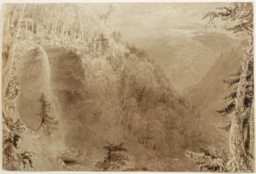 Chutes de Kaaterskill depuis le ravin, montagnes Catskill, New York : Étude pour une gravure, 1836