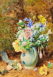 Cruche chinoise bleu pâle avec des bruyères et de petites fleurs, vers 1860