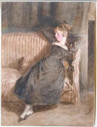 Jeune fille endormie sur un canapé