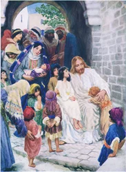 Jésus et les enfants, de The Bible Picture Book publié par Thomas Nelson, c.1950