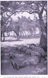Sir Launcelot endormi sous le pommier