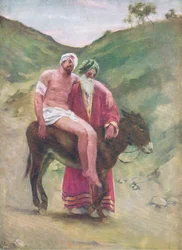 Le bon Samaritain, de The Bible Picture Book publié par Thomas Nelson, c.1950