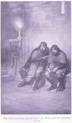 La main et le bras passés devant Sir Ectar et Sir Gawaine