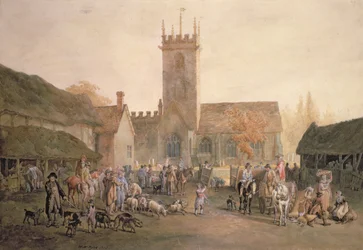 Marché aux cochons dans la cour de The Fountain Inn, Bedford, 1806