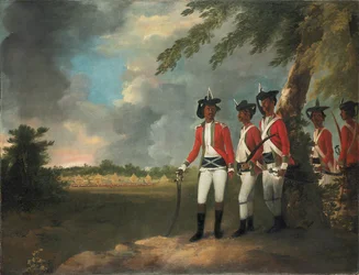 Camp de mille hommes formé par Augustus Cleveland à trois miles de Bhagalpur, avec son manoir au loin
