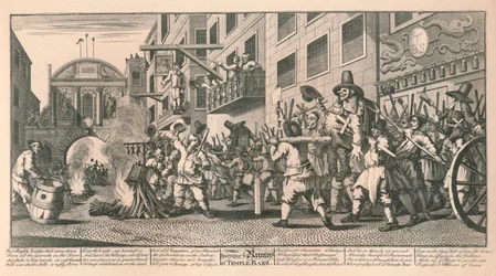 Brûler les Rumps à Temple Bar, Londres, 1726