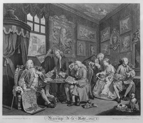 Mariage à la mode, Planche I, Le contrat de mariage, 1745
