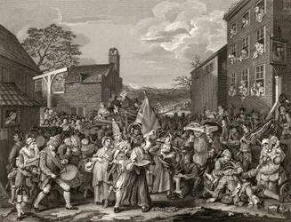 La marche vers Finchley, gravée par T.E. Nicholson, de 