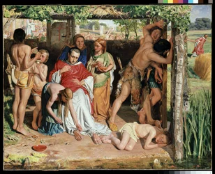 Une famille britannique convertie abritant un missionnaire chrétien de la persécution des druides, 1850