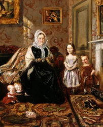 Portrait de groupe de la belle-mère de Henry Clark, Mme Davies, et de quatre de ses enfants dans le salon de sa maison, 186 High Street, Homerton, vers 1846