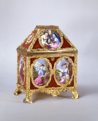 Coffret George III contenant une montre à verge dans le style de James Cox, vers 1770