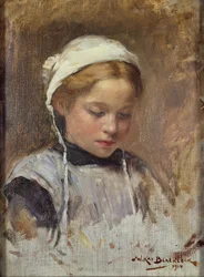 Jeune fille en tablier bleu
