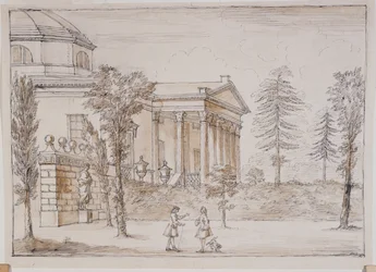 Chiswick, vue de la villa du côté de la statue de Palladio