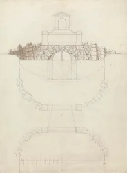 La cascade à Chiswick House, Middlesex : Élévation et plan