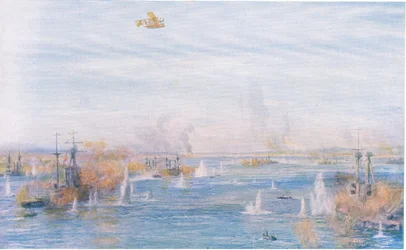 Bombardement des Dardanelles, 18 mars 1915, de Cassells History of the British People publié par la Waverley Book Company Limited, vers 1940