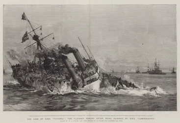 La perte du HMS Victoria, le navire amiral coulant après avoir été éperonné par le HMS Camperdown