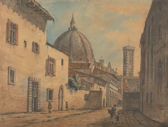 Une rue à Florence avec le Duomo et le Campanile en arrière-plan
