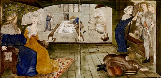 Seize carreaux formant huit illustrations du conte 