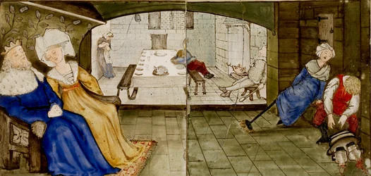 Seize carreaux formant huit illustrations du conte 