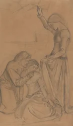Composition de trois figures dans un jardin