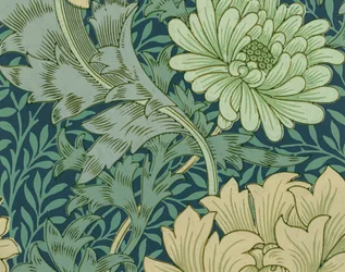 Échantillon de papier peint de William Morris avec chrysanthème