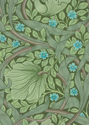 Échantillon de papier peint de William Morris avec des myosotis, vers 1870