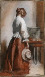 Dame avec une cage à oiseaux