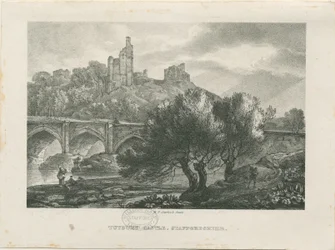 Château de Tutbury - Vue sud: zincographie, nd [début du 19ème siècle]