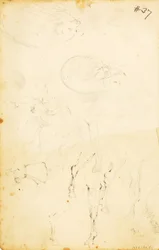 (Études - figures, rondins, cheval et cavalier, etc.)